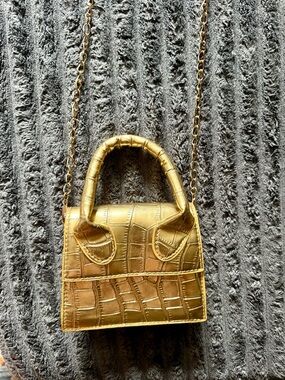 Gold Croc-Embossed Mini Top Handle Crossbody Bag